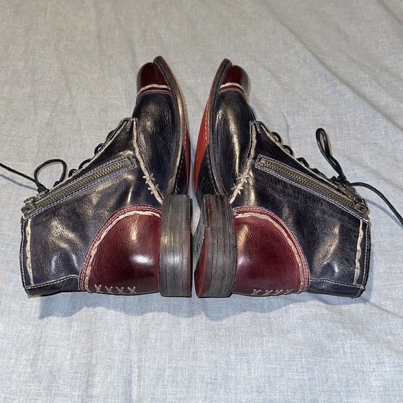Bed Stu Bonnie Women Ankle Boots Blue Maroon Leather Stitching Zipper Laces 9 - Picture 5 of 16